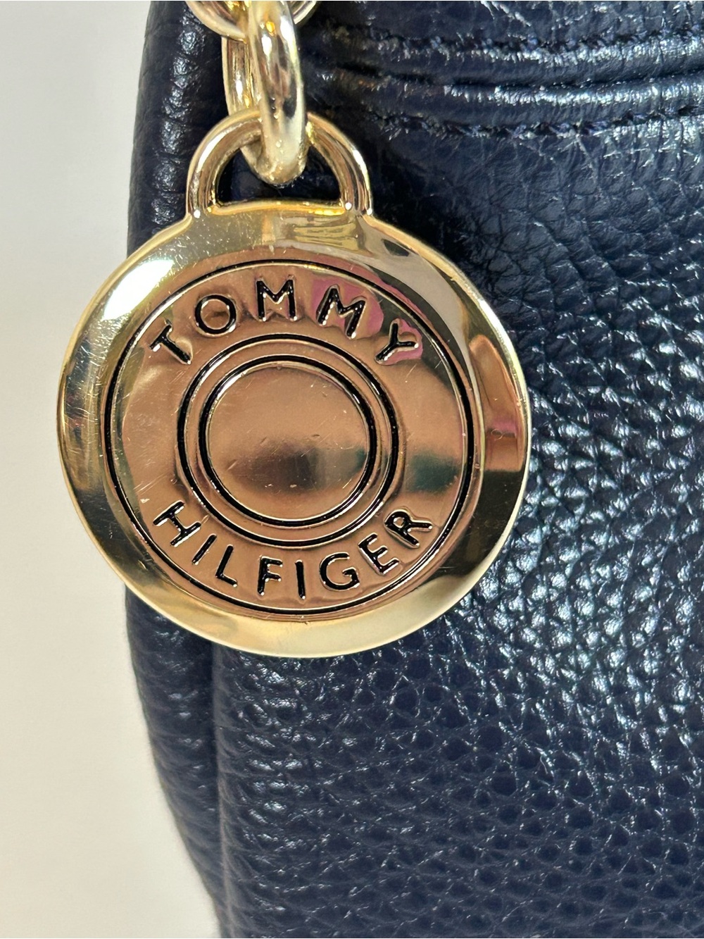 NWT Tommy Hilfiger Genuine Navy Leather Shoulder Bag with Gold-Tone Hardware - Picture 2 of 11